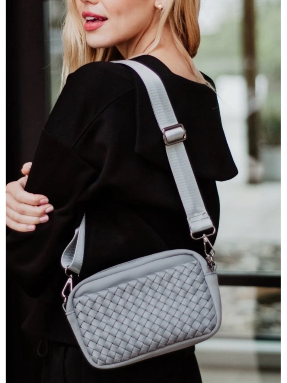 Katydid Gray Woven Crossbody Bag